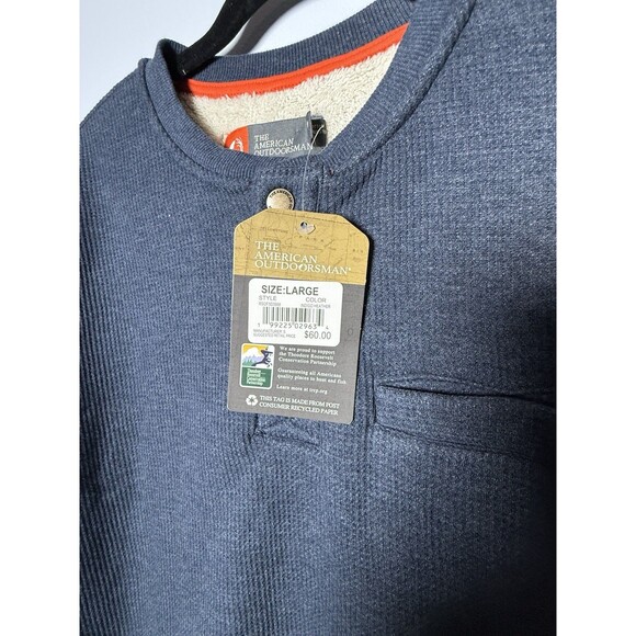 The American Outdoorsman Indigo Heather Sherpa Lined Waffle Henley Shirt Large - Picture 3 of 11